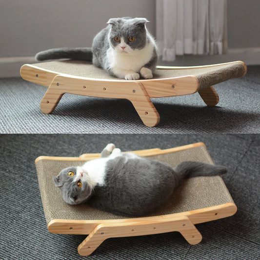 3-in-1 Wooden Cat Scratcher – Bed, Toy & Nail Grinder in One