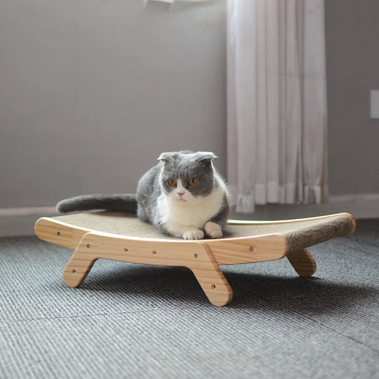 3-in-1 Wooden Cat Scratcher – Bed, Toy & Nail Grinder in One