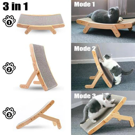 3-in-1 Wooden Cat Scratcher – Bed, Toy & Nail Grinder in One